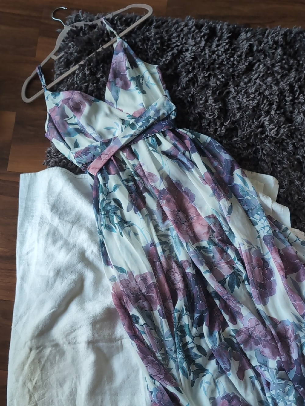 Windsor White Dress with Purple & Teal Print